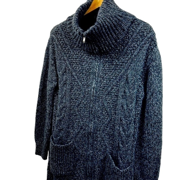 Montagut Gray Chunky Wool Cable Knit Zipper Cardigan Sweater Coat, M - Picture 6 of 9